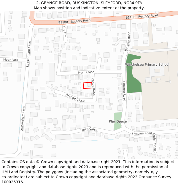 2, GRANGE ROAD, RUSKINGTON, SLEAFORD, NG34 9FA: Location map and indicative extent of plot