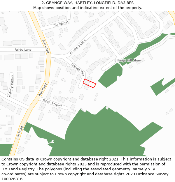 2, GRANGE WAY, HARTLEY, LONGFIELD, DA3 8ES: Location map and indicative extent of plot