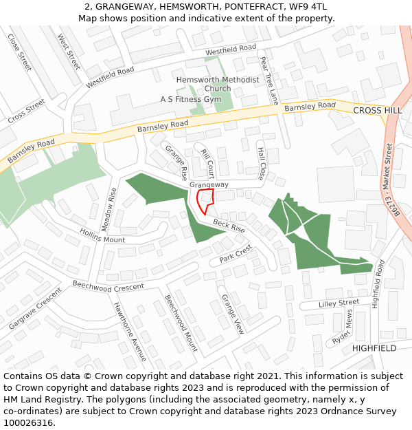2, GRANGEWAY, HEMSWORTH, PONTEFRACT, WF9 4TL: Location map and indicative extent of plot