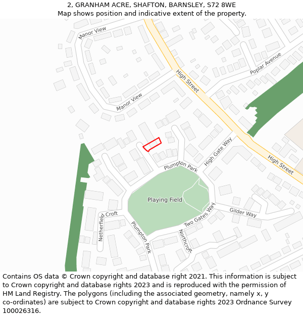 2, GRANHAM ACRE, SHAFTON, BARNSLEY, S72 8WE: Location map and indicative extent of plot