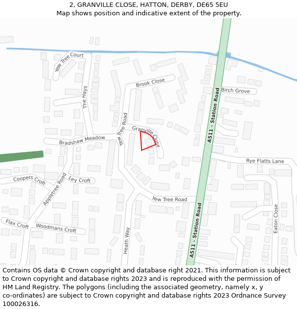 2, GRANVILLE CLOSE, HATTON, DERBY, DE65 5EU: Location map and indicative extent of plot