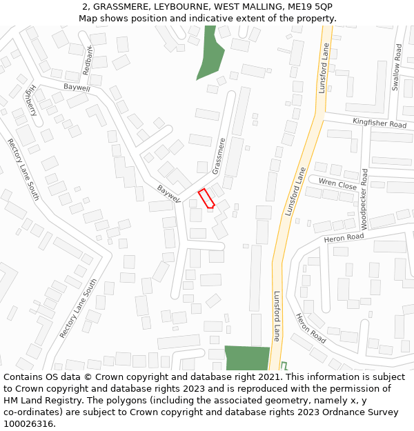 2, GRASSMERE, LEYBOURNE, WEST MALLING, ME19 5QP: Location map and indicative extent of plot