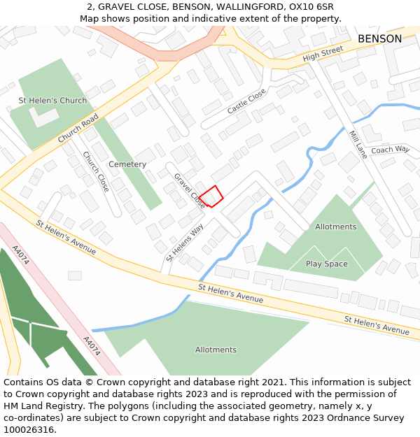 2, GRAVEL CLOSE, BENSON, WALLINGFORD, OX10 6SR: Location map and indicative extent of plot