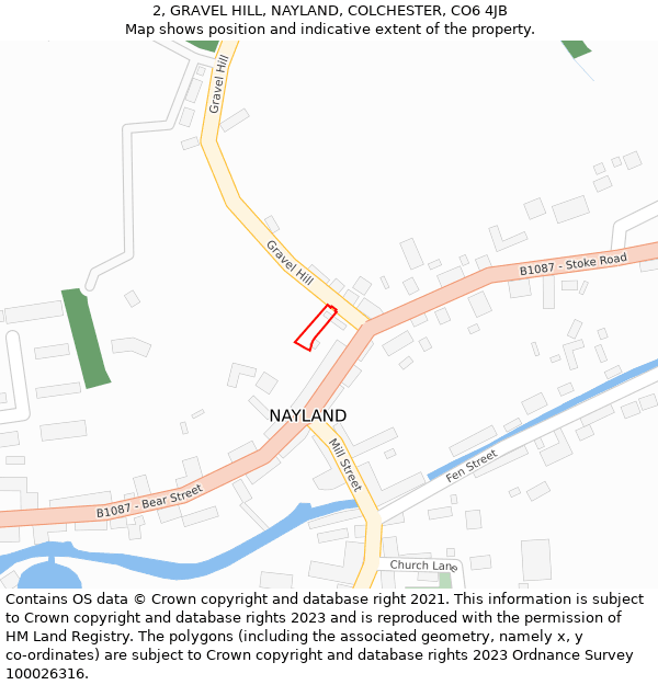 2, GRAVEL HILL, NAYLAND, COLCHESTER, CO6 4JB: Location map and indicative extent of plot