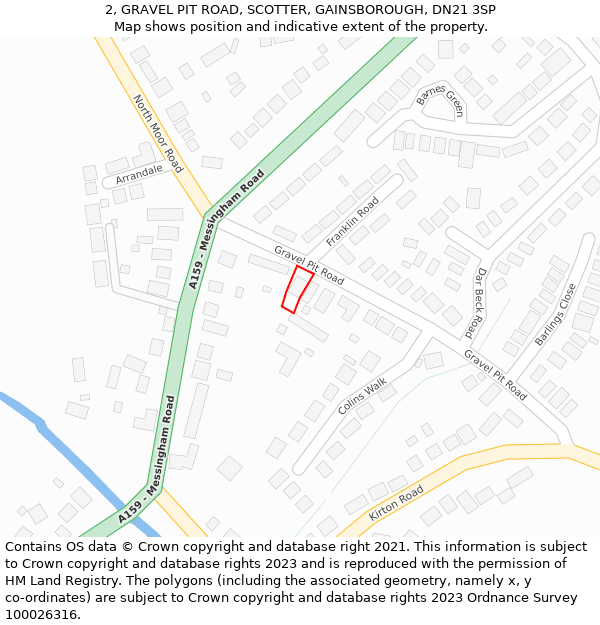 2, GRAVEL PIT ROAD, SCOTTER, GAINSBOROUGH, DN21 3SP: Location map and indicative extent of plot