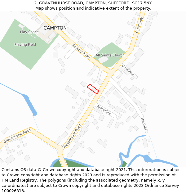 2, GRAVENHURST ROAD, CAMPTON, SHEFFORD, SG17 5NY: Location map and indicative extent of plot