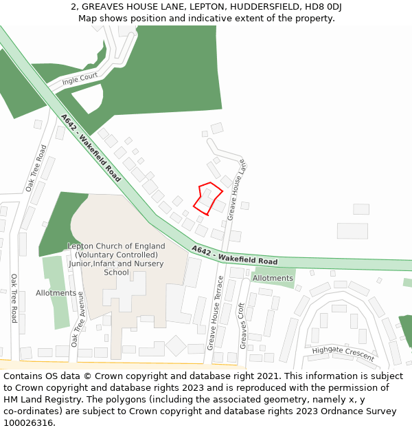 2, GREAVES HOUSE LANE, LEPTON, HUDDERSFIELD, HD8 0DJ: Location map and indicative extent of plot