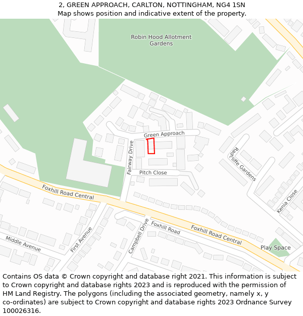 2, GREEN APPROACH, CARLTON, NOTTINGHAM, NG4 1SN: Location map and indicative extent of plot
