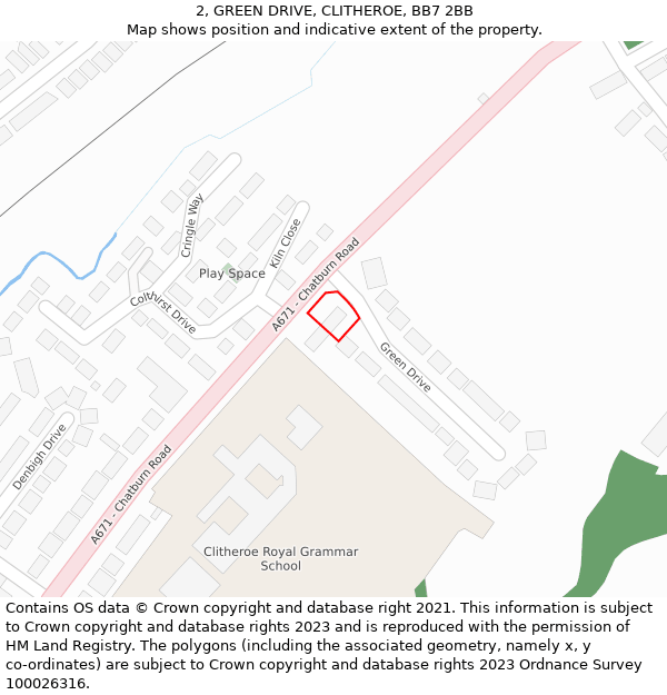 2, GREEN DRIVE, CLITHEROE, BB7 2BB: Location map and indicative extent of plot