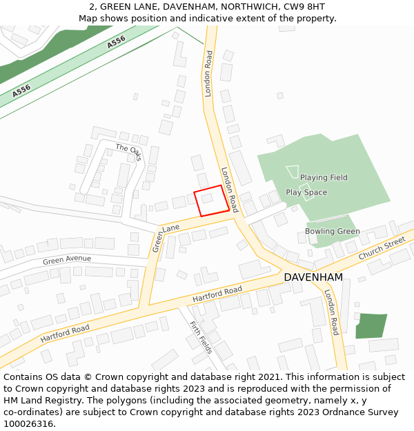 2, GREEN LANE, DAVENHAM, NORTHWICH, CW9 8HT: Location map and indicative extent of plot