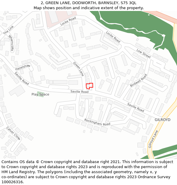 2, GREEN LANE, DODWORTH, BARNSLEY, S75 3QL: Location map and indicative extent of plot