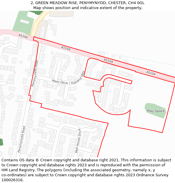 2, GREEN MEADOW RISE, PENYMYNYDD, CHESTER, CH4 0GL: Location map and indicative extent of plot