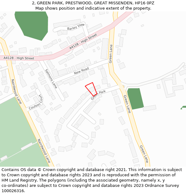 2, GREEN PARK, PRESTWOOD, GREAT MISSENDEN, HP16 0PZ: Location map and indicative extent of plot