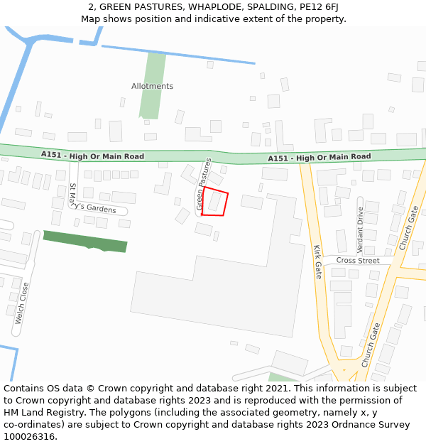 2, GREEN PASTURES, WHAPLODE, SPALDING, PE12 6FJ: Location map and indicative extent of plot