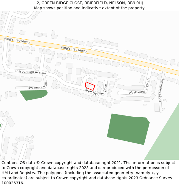 2, GREEN RIDGE CLOSE, BRIERFIELD, NELSON, BB9 0HJ: Location map and indicative extent of plot