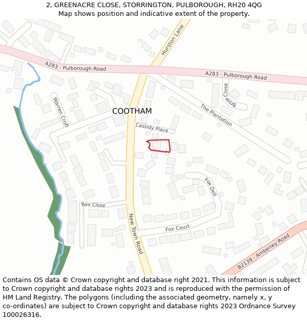 2, GREENACRE CLOSE, STORRINGTON, PULBOROUGH, RH20 4QG: Location map and indicative extent of plot