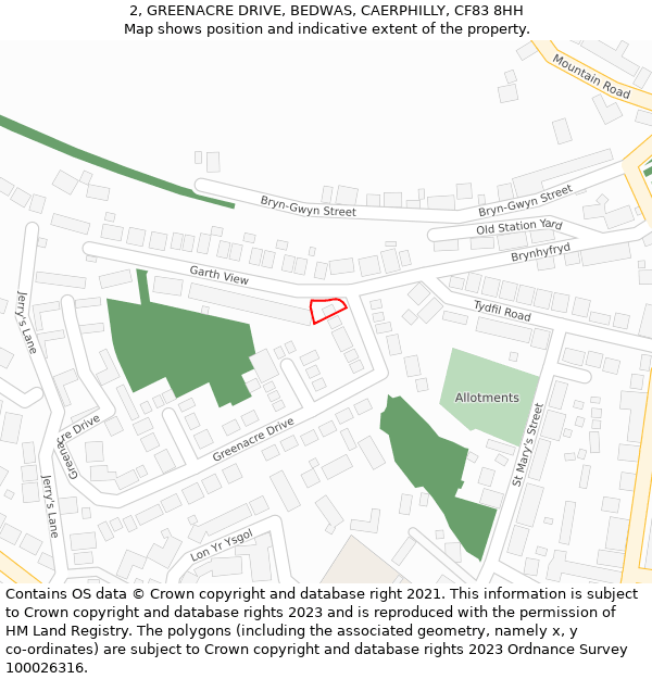 2, GREENACRE DRIVE, BEDWAS, CAERPHILLY, CF83 8HH: Location map and indicative extent of plot