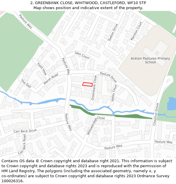 2, GREENBANK CLOSE, WHITWOOD, CASTLEFORD, WF10 5TP: Location map and indicative extent of plot