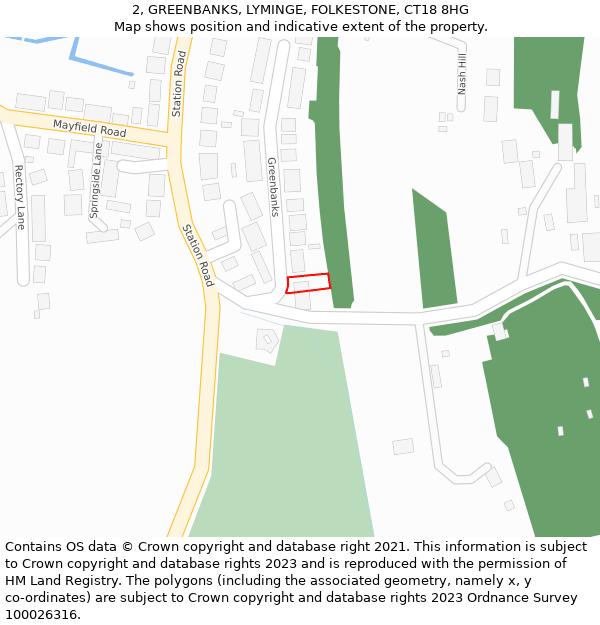 2, GREENBANKS, LYMINGE, FOLKESTONE, CT18 8HG: Location map and indicative extent of plot