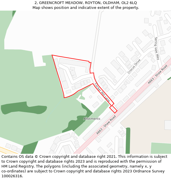 2, GREENCROFT MEADOW, ROYTON, OLDHAM, OL2 6LQ: Location map and indicative extent of plot