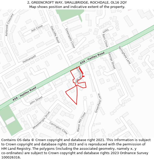 2, GREENCROFT WAY, SMALLBRIDGE, ROCHDALE, OL16 2QY: Location map and indicative extent of plot