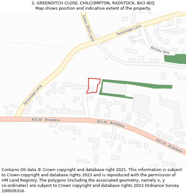 2, GREENDITCH CLOSE, CHILCOMPTON, RADSTOCK, BA3 4EQ: Location map and indicative extent of plot