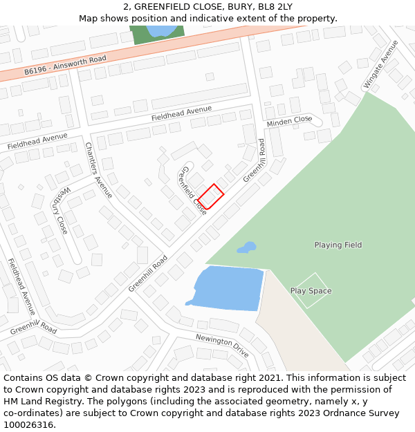 2, GREENFIELD CLOSE, BURY, BL8 2LY: Location map and indicative extent of plot