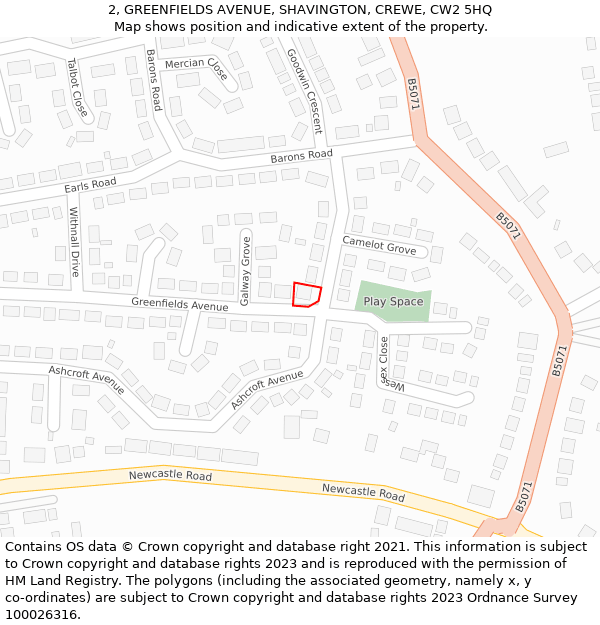 2, GREENFIELDS AVENUE, SHAVINGTON, CREWE, CW2 5HQ: Location map and indicative extent of plot
