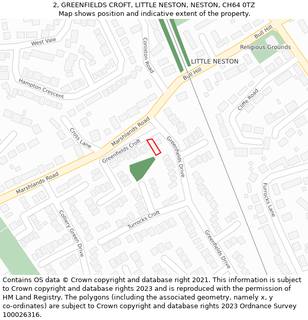 2, GREENFIELDS CROFT, LITTLE NESTON, NESTON, CH64 0TZ: Location map and indicative extent of plot