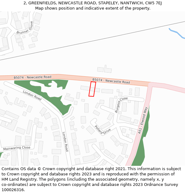 2, GREENFIELDS, NEWCASTLE ROAD, STAPELEY, NANTWICH, CW5 7EJ: Location map and indicative extent of plot