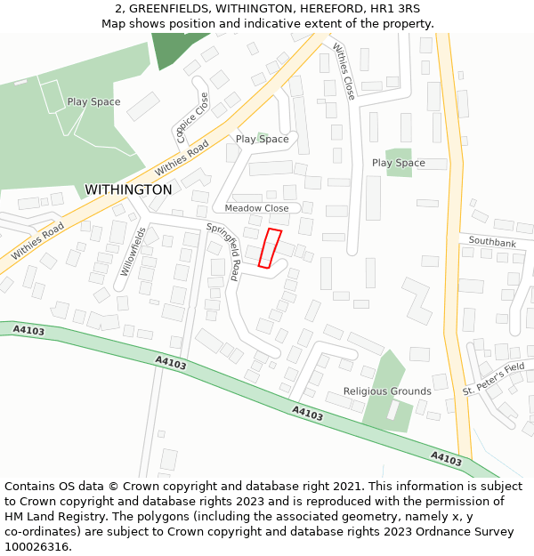 2, GREENFIELDS, WITHINGTON, HEREFORD, HR1 3RS: Location map and indicative extent of plot