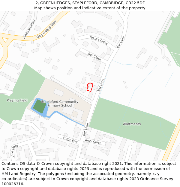 2, GREENHEDGES, STAPLEFORD, CAMBRIDGE, CB22 5DF: Location map and indicative extent of plot