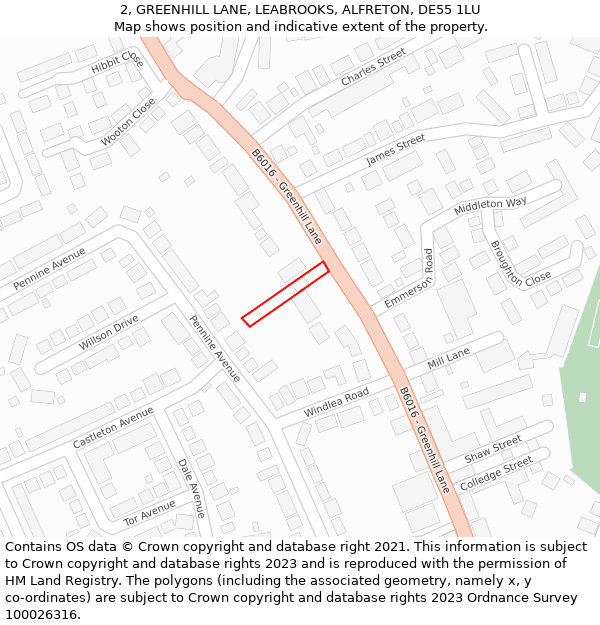 2, GREENHILL LANE, LEABROOKS, ALFRETON, DE55 1LU: Location map and indicative extent of plot