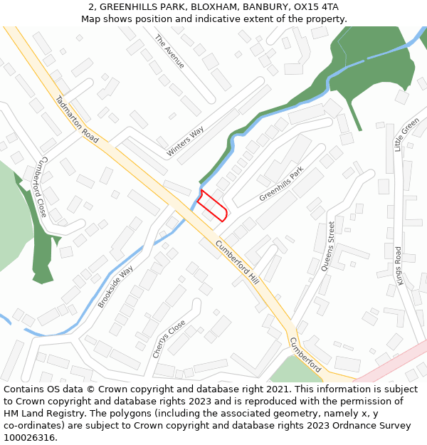 2, GREENHILLS PARK, BLOXHAM, BANBURY, OX15 4TA: Location map and indicative extent of plot