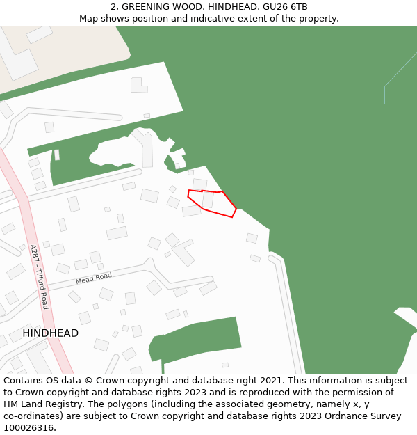 2, GREENING WOOD, HINDHEAD, GU26 6TB: Location map and indicative extent of plot