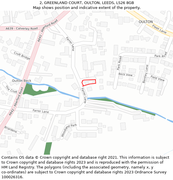 2, GREENLAND COURT, OULTON, LEEDS, LS26 8GB: Location map and indicative extent of plot