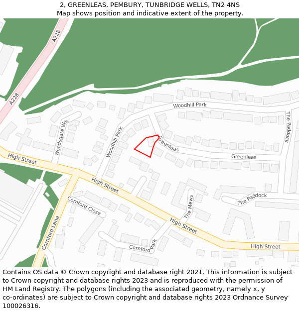 2, GREENLEAS, PEMBURY, TUNBRIDGE WELLS, TN2 4NS: Location map and indicative extent of plot