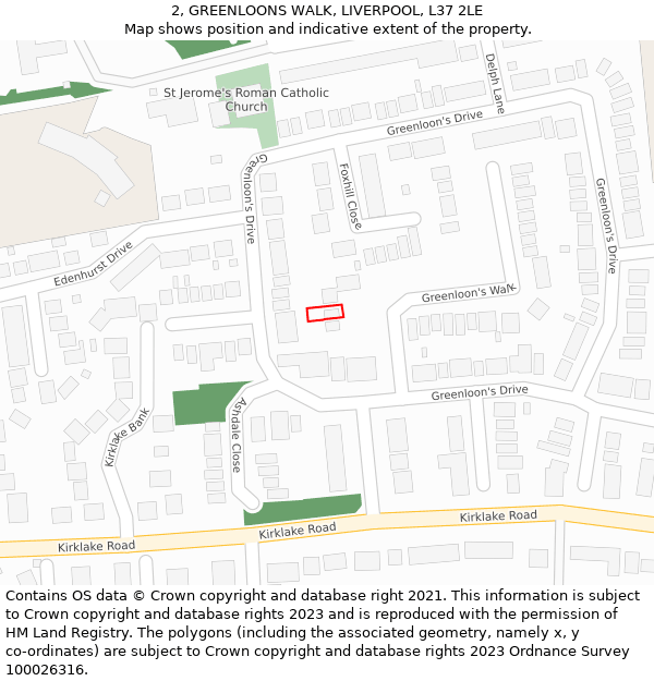 2, GREENLOONS WALK, LIVERPOOL, L37 2LE: Location map and indicative extent of plot