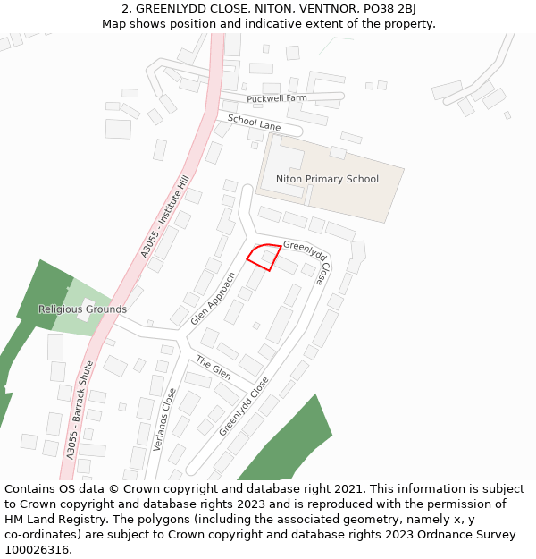 2, GREENLYDD CLOSE, NITON, VENTNOR, PO38 2BJ: Location map and indicative extent of plot