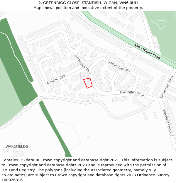 2, GREENRIGG CLOSE, STANDISH, WIGAN, WN6 0UH: Location map and indicative extent of plot