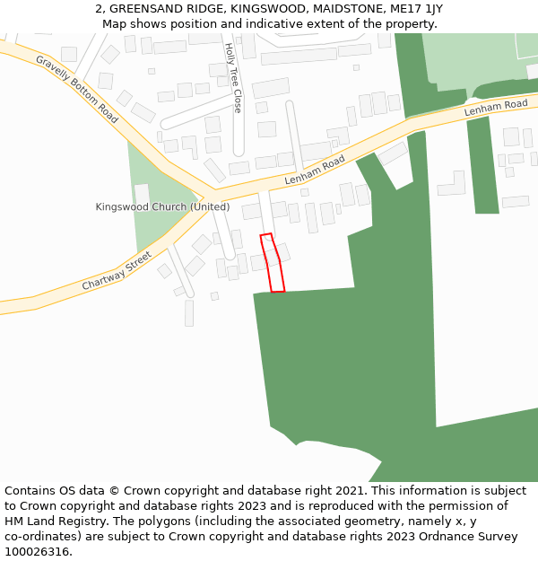 2, GREENSAND RIDGE, KINGSWOOD, MAIDSTONE, ME17 1JY: Location map and indicative extent of plot