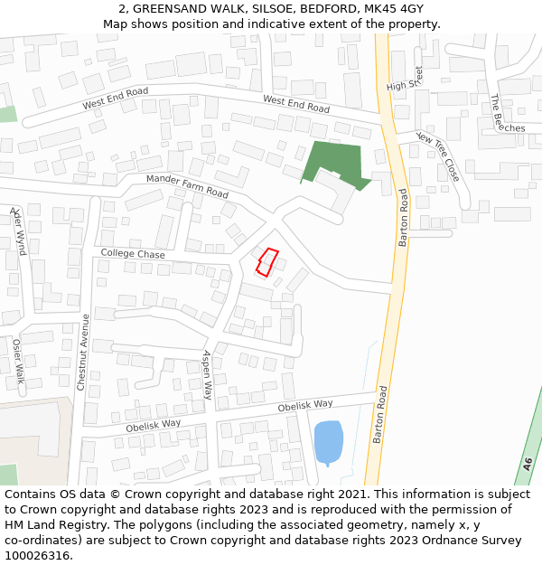2, GREENSAND WALK, SILSOE, BEDFORD, MK45 4GY: Location map and indicative extent of plot