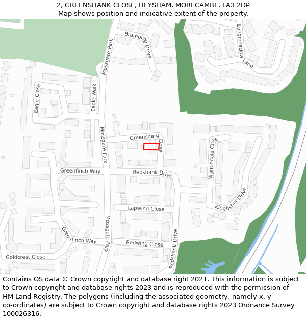 2, GREENSHANK CLOSE, HEYSHAM, MORECAMBE, LA3 2DP: Location map and indicative extent of plot