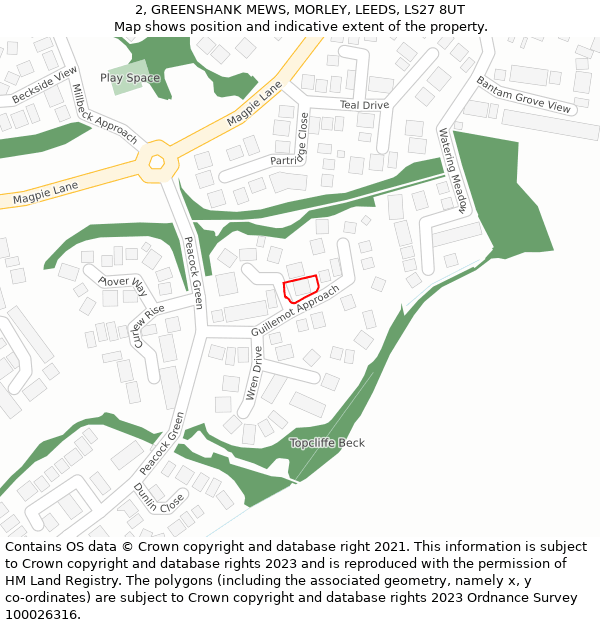 2, GREENSHANK MEWS, MORLEY, LEEDS, LS27 8UT: Location map and indicative extent of plot