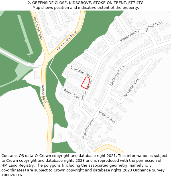 2, GREENSIDE CLOSE, KIDSGROVE, STOKE-ON-TRENT, ST7 4TG: Location map and indicative extent of plot