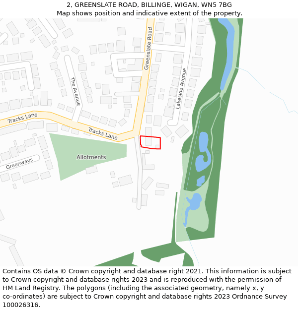 2, GREENSLATE ROAD, BILLINGE, WIGAN, WN5 7BG: Location map and indicative extent of plot