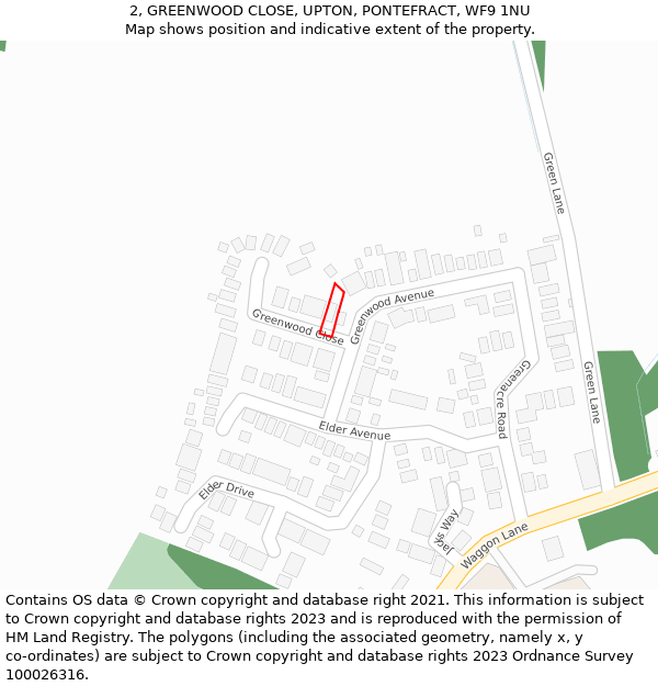 2, GREENWOOD CLOSE, UPTON, PONTEFRACT, WF9 1NU: Location map and indicative extent of plot