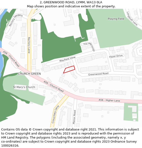 2, GREENWOOD ROAD, LYMM, WA13 0LA: Location map and indicative extent of plot