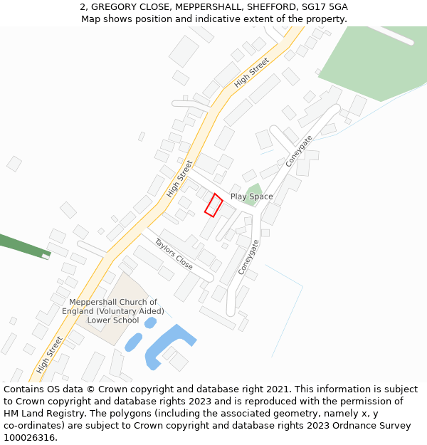 2, GREGORY CLOSE, MEPPERSHALL, SHEFFORD, SG17 5GA: Location map and indicative extent of plot