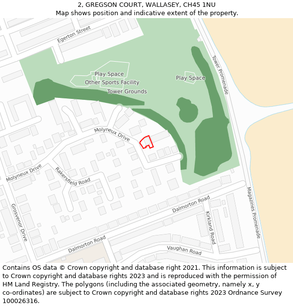 2, GREGSON COURT, WALLASEY, CH45 1NU: Location map and indicative extent of plot